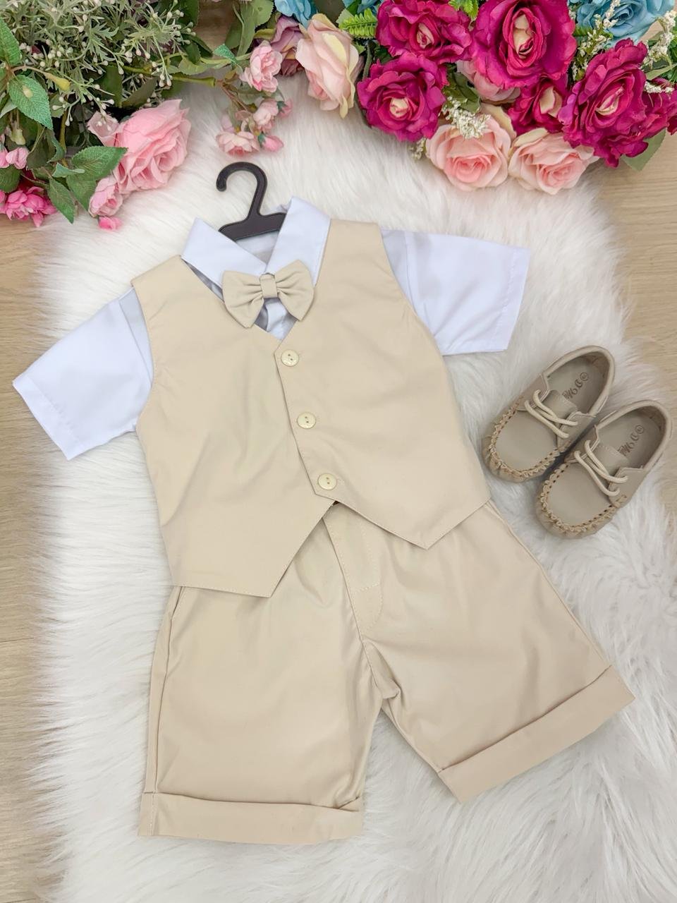 Conjunto Social Miss Cherry Leandro Colete Palha - Bege - Imagem 3