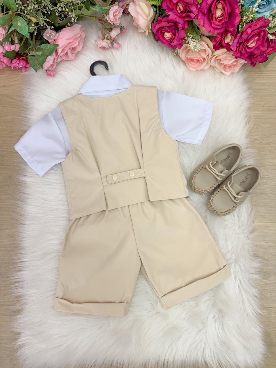 Conjunto Social Miss Cherry Leandro Colete Palha - Bege - Imagem 6