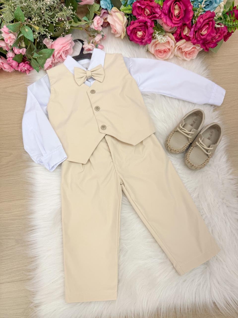 Conjunto Miss Cherry Social Colete Palha - Bege - Imagem 3