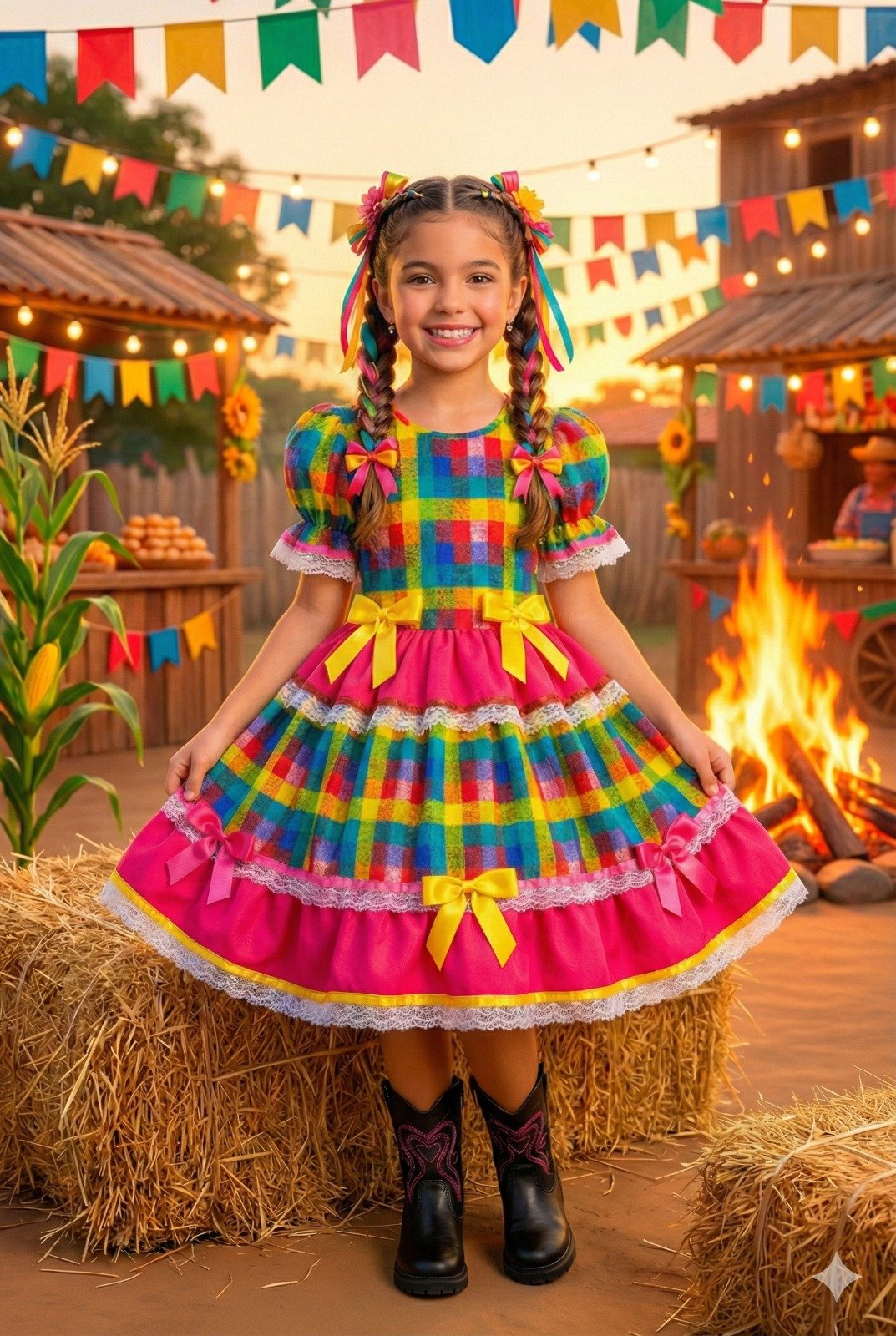 Vestido Junino Mimadine Luxo Priscila Pink - Imagem 2