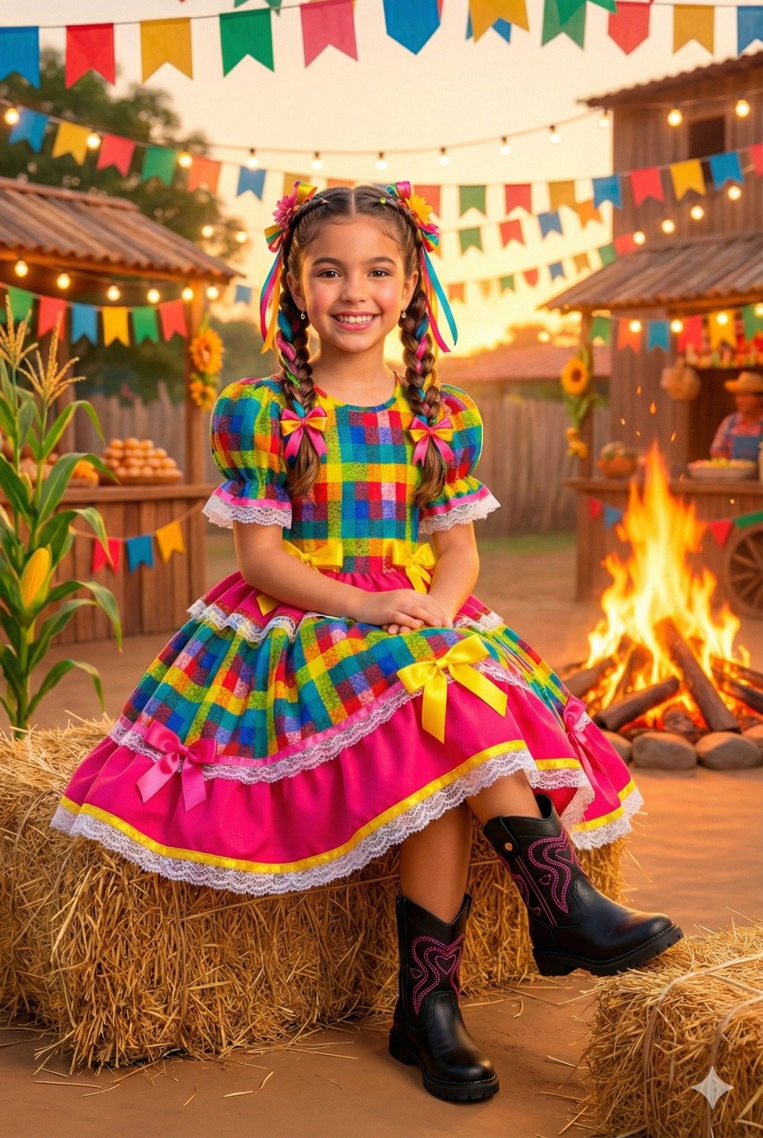 Vestido Junino Mimadine Luxo Priscila Pink - Imagem 3