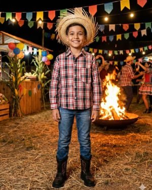 Camisa Junina Xadrez Liam Branco