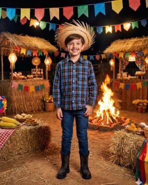 Camisa Junina Xadrez Breno Azul