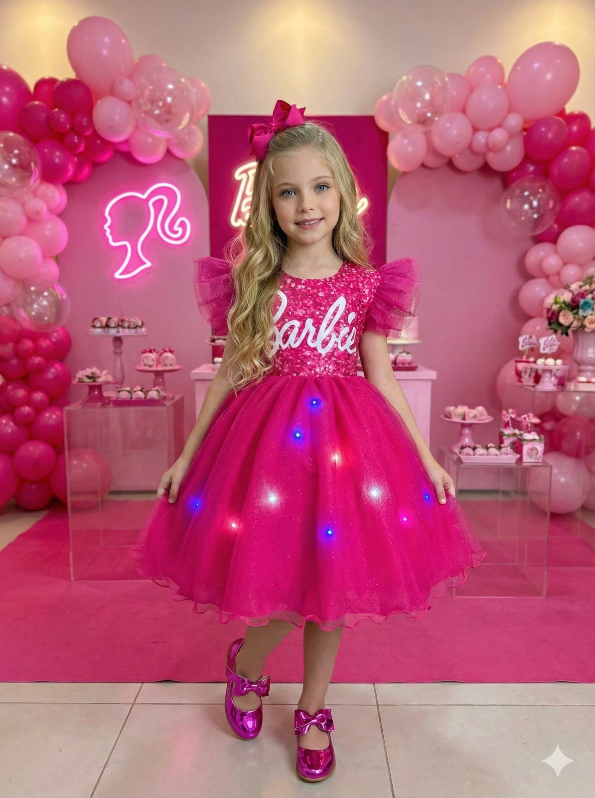 Vestido Ysa Kids Barbie Luxinho Pink Com led - Imagem 2