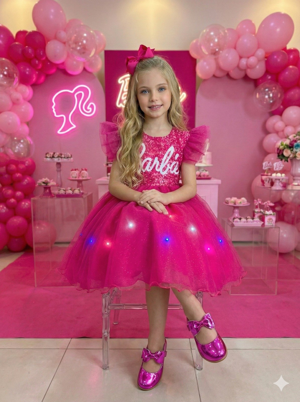 Vestido Ysa Kids Barbie Luxinho Pink Com led - Imagem 3
