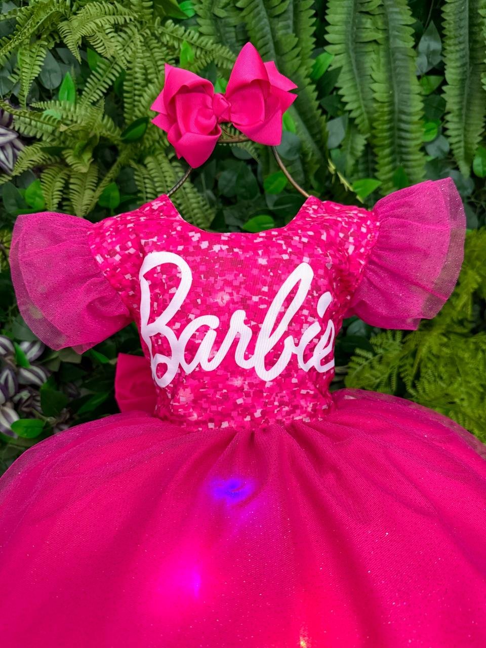 Vestido Ysa Kids Barbie Luxinho Pink Com led - Imagem 5