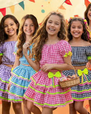 Conjunto Junino Banana Club Luxo Sofia Xadrez