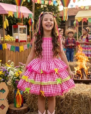 Vestido Banana Club Luxo Arraia do Chamego Pink