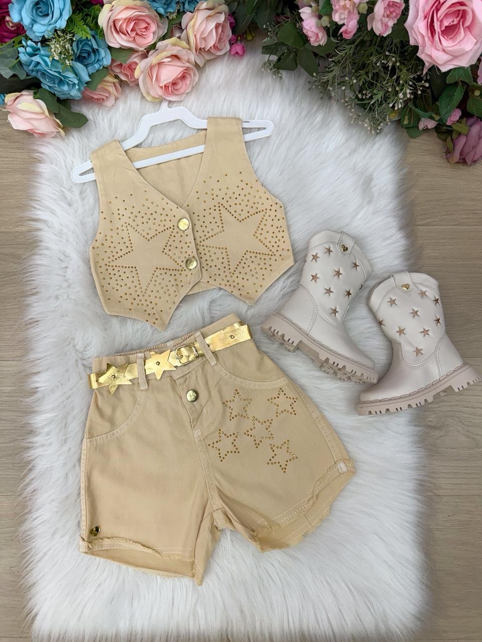 Conjunto Blogueirinha Boiadeira Estrelada Dourado - Imagem 4