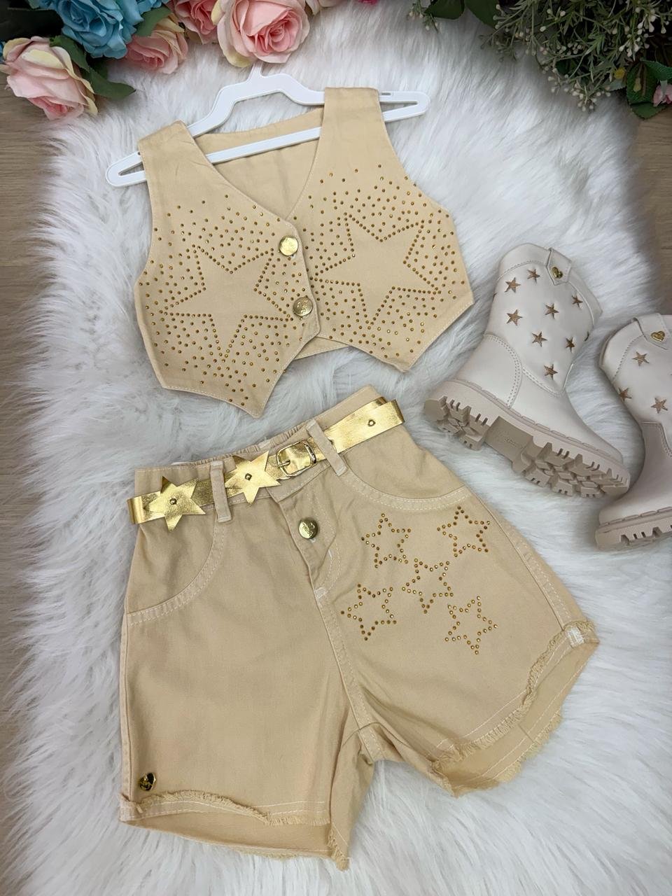 Conjunto Blogueirinha Boiadeira Estrelada Dourado - Imagem 5