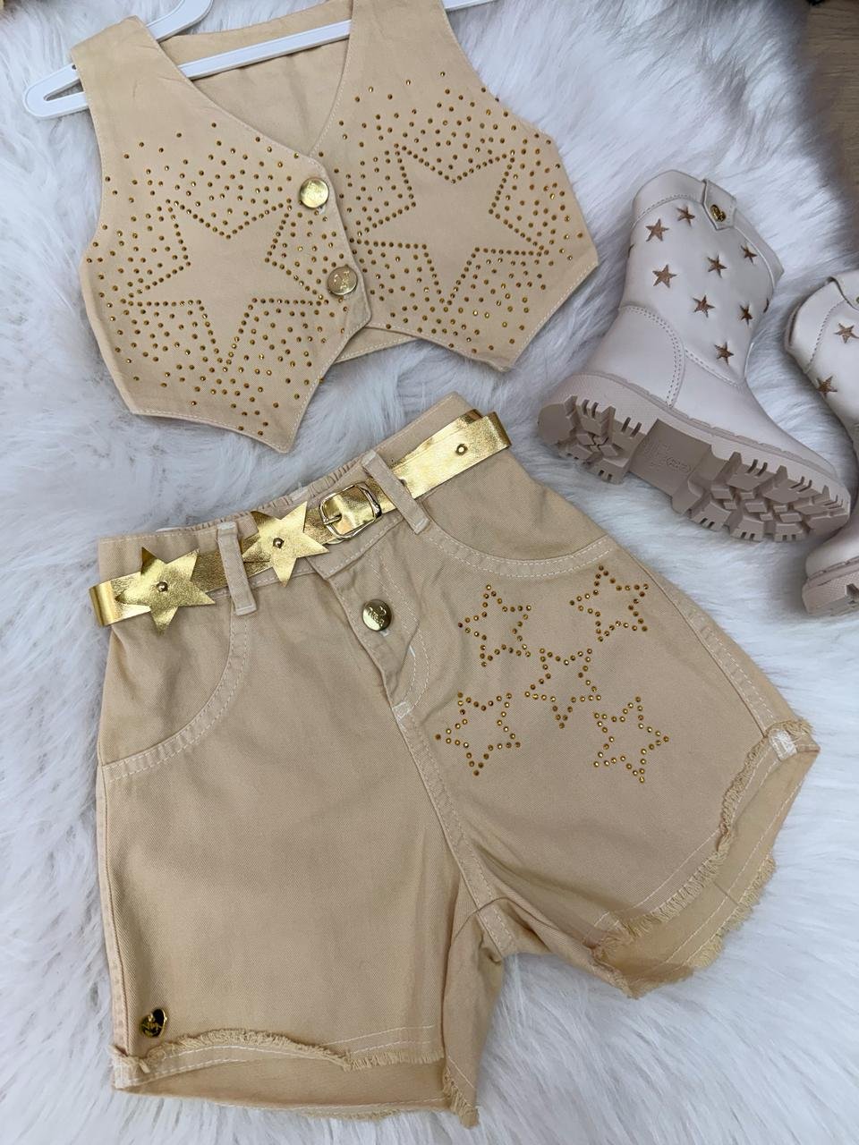 Conjunto Blogueirinha Boiadeira Estrelada Dourado - Imagem 7