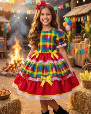 Vestido Junino Mimadine Luxo Priscila Vermelho