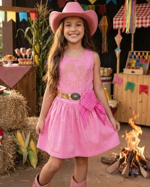 Vestido Blogueirinha Boiadeira do Sertão Rosa