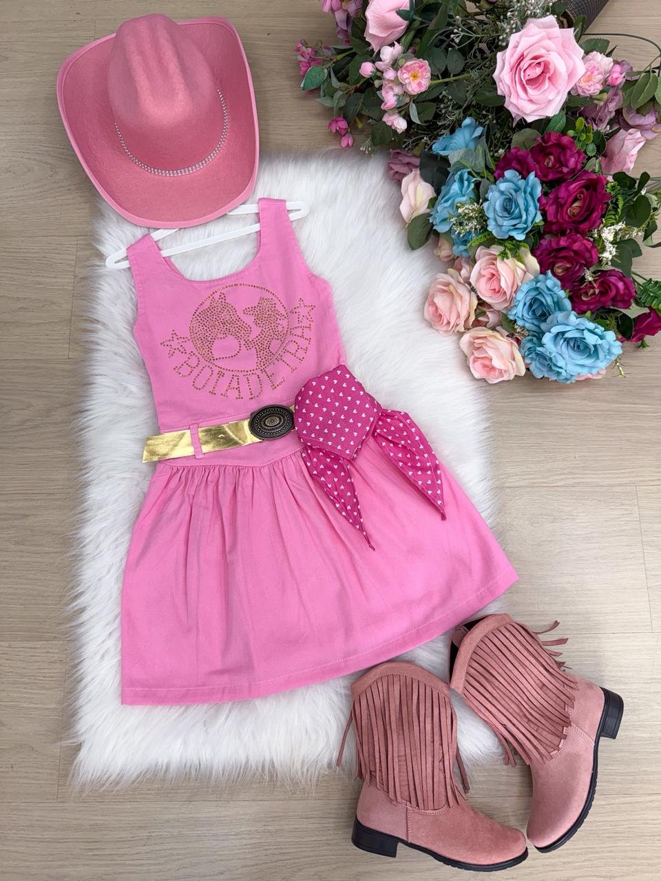Vestido Blogueirinha Boiadeira do Sertão Rosa - Imagem 4