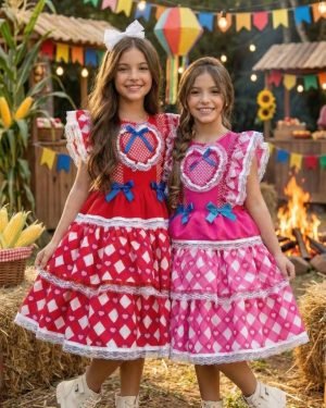 Vestido Bella Child Junino Quermesse do Coração + Saiote