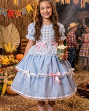 Vestido Junino Mimadine Luxo Stefanny Azul Bebe