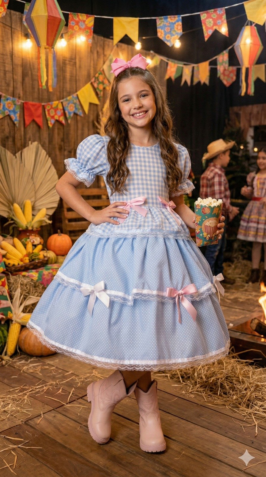 Vestido Junino Mimadine Luxo Stefanny Azul Bebe - Imagem 2