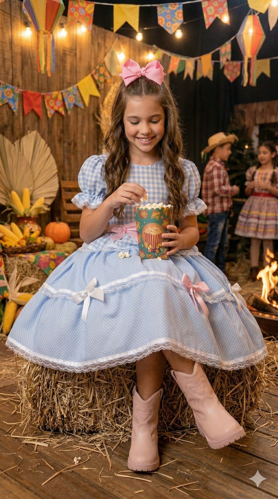 Vestido Junino Mimadine Luxo Stefanny Azul Bebe - Imagem 3