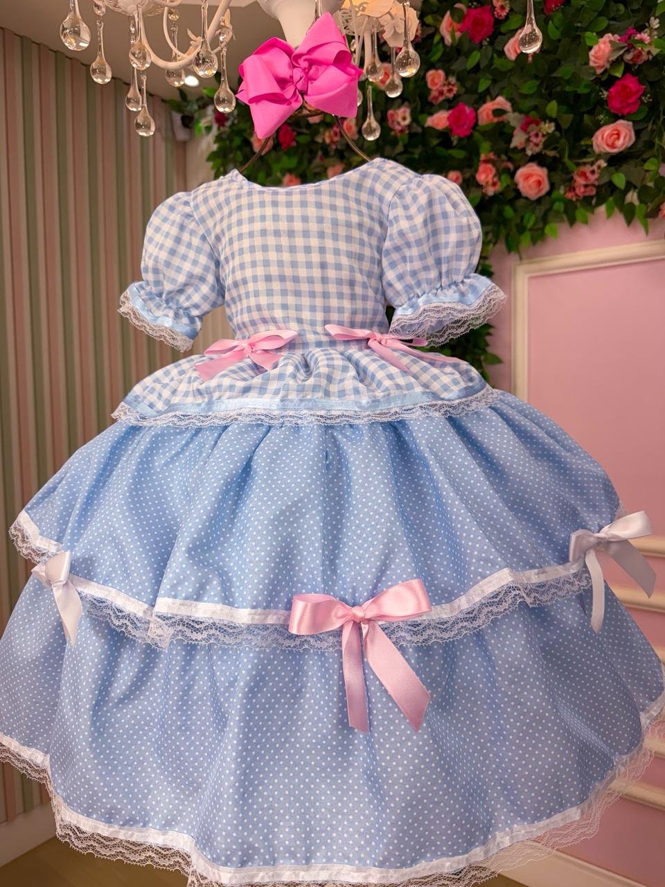 Vestido Junino Mimadine Luxo Stefanny Azul Bebe - Imagem 5