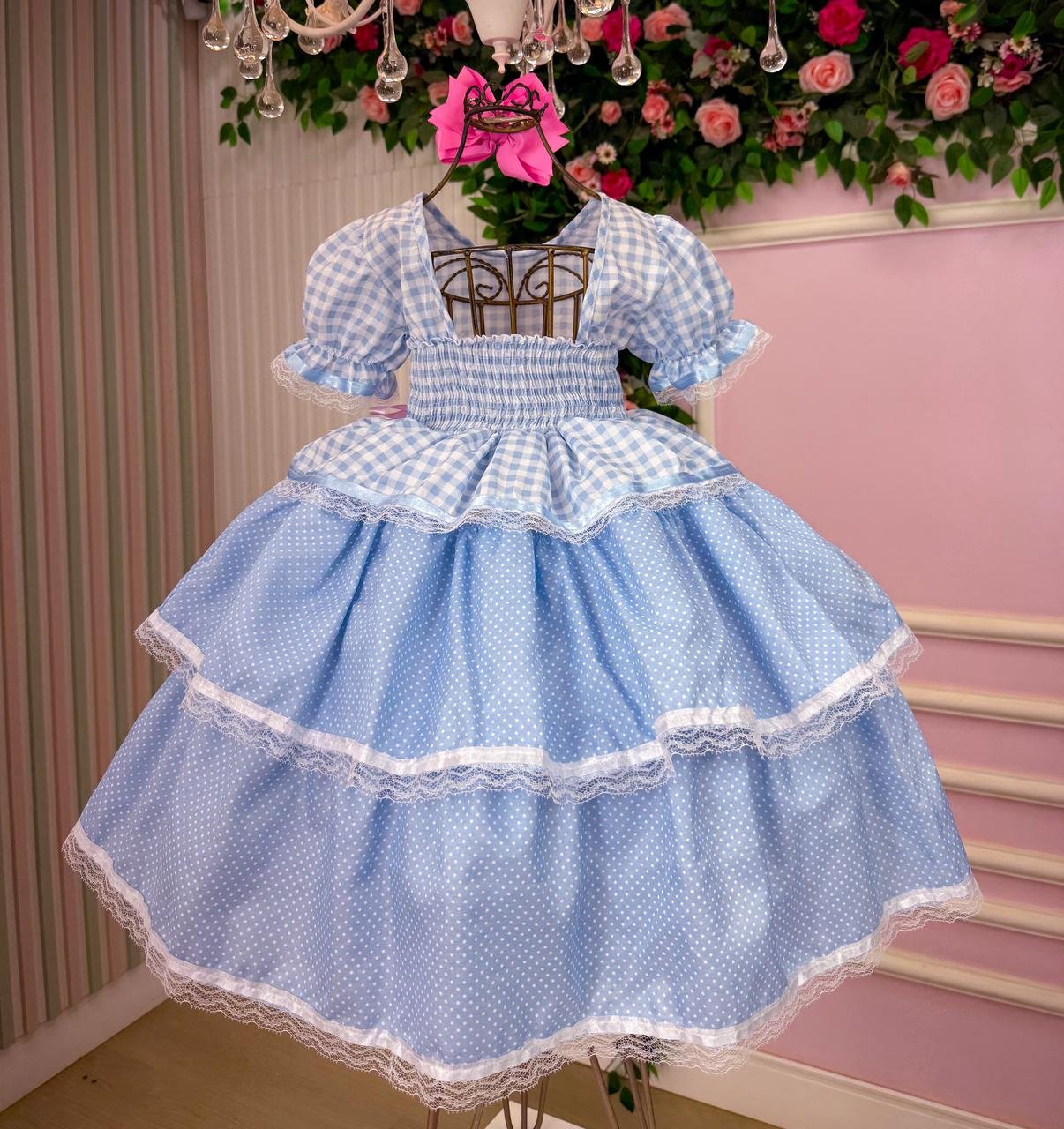 Vestido Junino Mimadine Luxo Stefanny Azul Bebe - Imagem 7