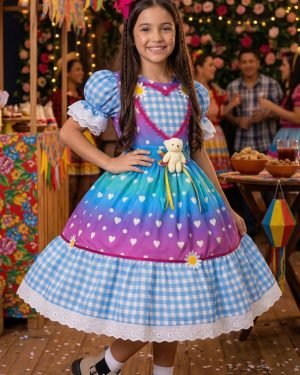 Vestido Marie Junino Luxo Ursinho do Sertão Azul