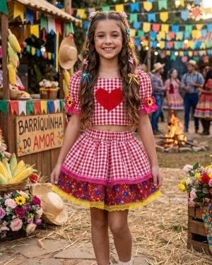 Conjunto Junino Banana Club Luxo Luana Vermelho