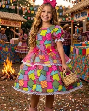 Vestido Mini Miss Junino Sertão Animado Pink