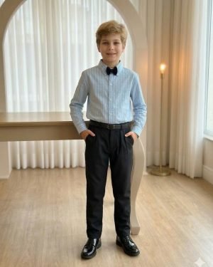 Conjunto Social Miss Cherry Henrique Azul Calça Preta