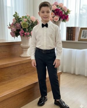 Conjunto Social Miss Cherry Henrique Bege Calça Preta