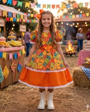 Vestido Mini Miss Junino Estrela do Sertão Laranja