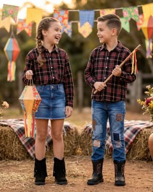 Camisa Flanelado Xadrez Junina Bento Preto