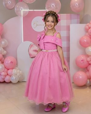 Vestido Banana Club Longo Doce Elegancia Rosa Chiclete