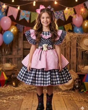 Vestido Marie Junino Luxo Ursinho do Sertão Mimosa Preto