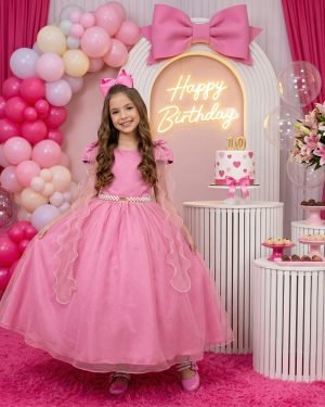 Vestido Banana Club Longo Diamante Rosa Chiclete