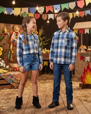 Camisa Flanelada Xadrez Junina James Azul