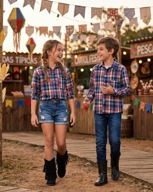 Camisa Flanelada Xadrez Junina Jacson Azul