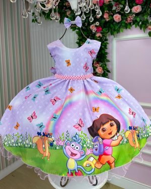 Vestido Tematicos Ysa Kids Dora Aventureira Lilas