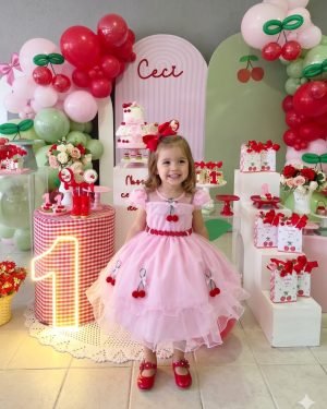 Vestido Mini Miss Cerejinha Rosa Bebe