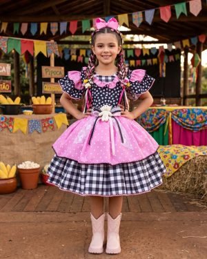 Vestido Marie Junino Luxo Ursinho do Sertão Mimosa Preto MD 2