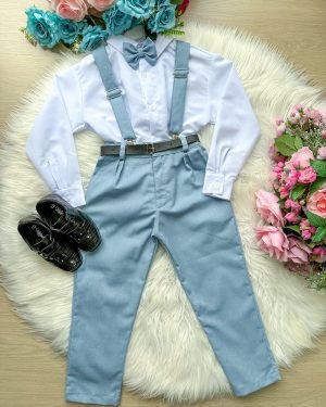 Conjunto Meninos Miss Cherry Leo Suspensorio Azul Claro