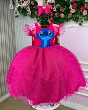 Vestido Tematicos Ysa Kids Lilo Stitch Pink Modelo 3