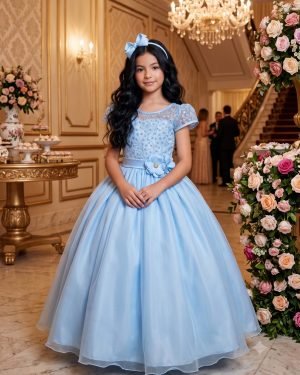 Vestido Mini Miss Longo Carol Azul Bebe